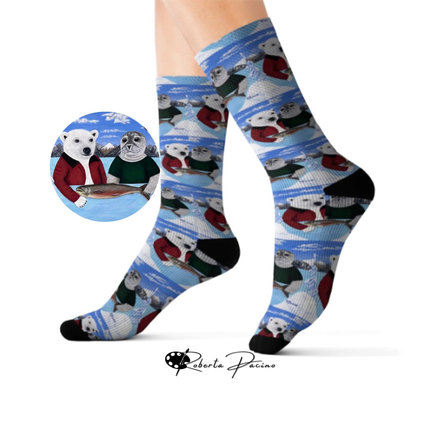 Arctic Wildlife Socks – Polar Bear & Harp Seal Art by Roberta Pacino