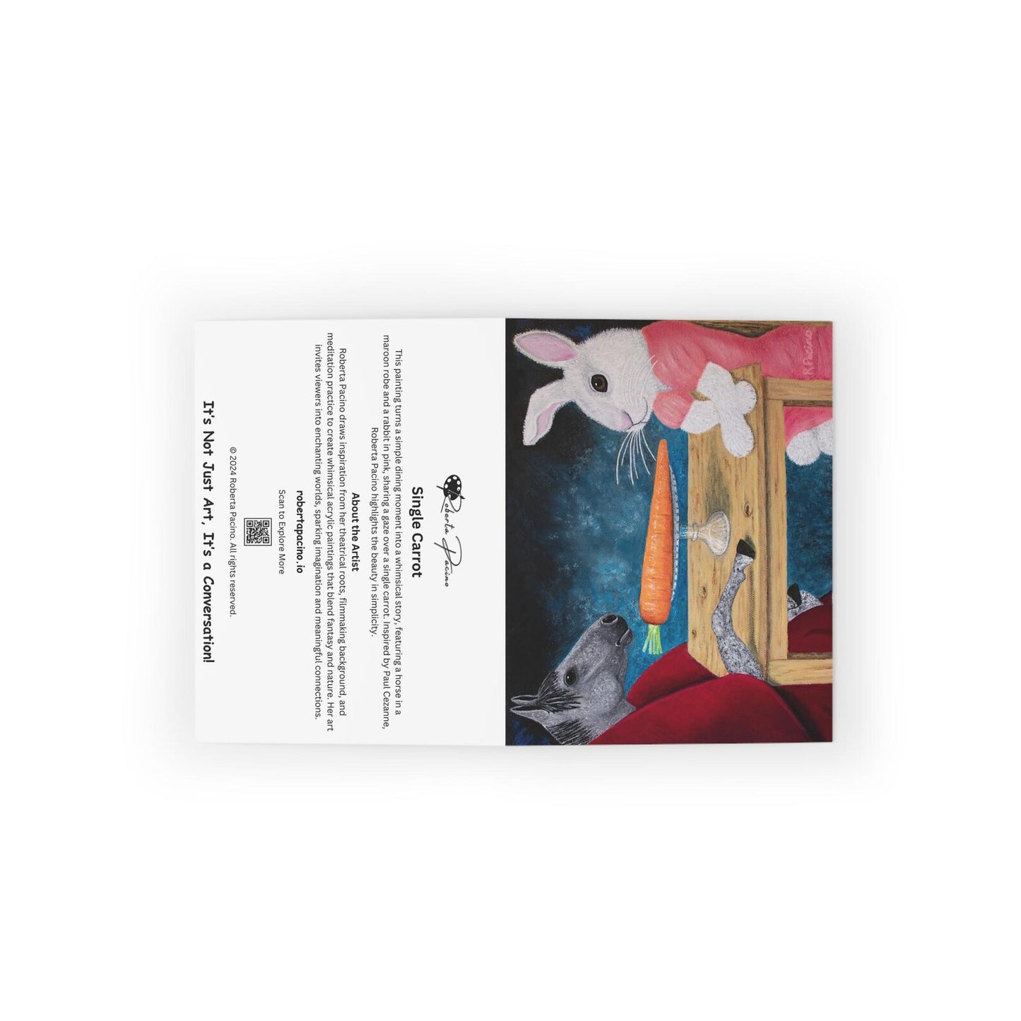 Magical Realism Notecards – Horse & Rabbit Art, Single Carrot by Roberta Pacino