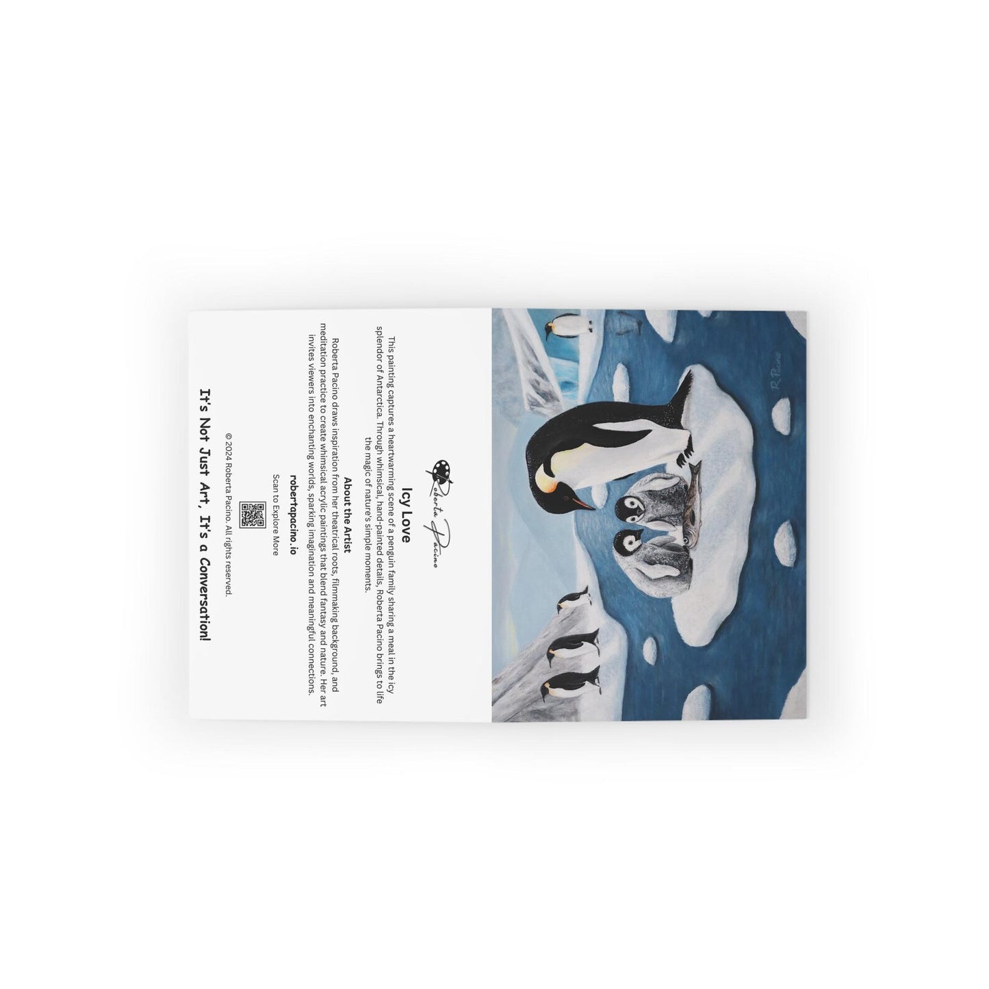 Whimsical Penguin Notecards – Antarctic Family Scene, Icy Love by Roberta Pacino