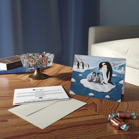 Whimsical Penguin Notecards – Antarctic Family Scene, Icy Love by Roberta Pacino