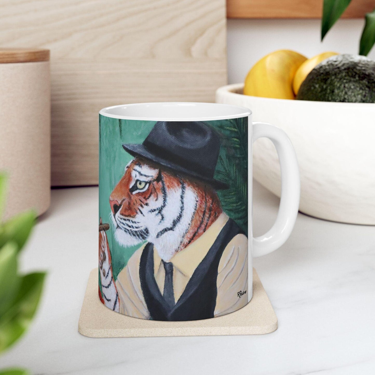 Mobster Noir Coffee Mug – 11oz Ceramic Cup, The Sit-Down by Roberta Pacino