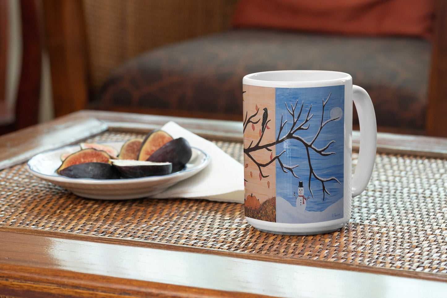 Four Seasons Coffee Mug – 15oz Original Art, Spring, Summer, Fall & Winter, Seasons of Life by Roberta Pacino