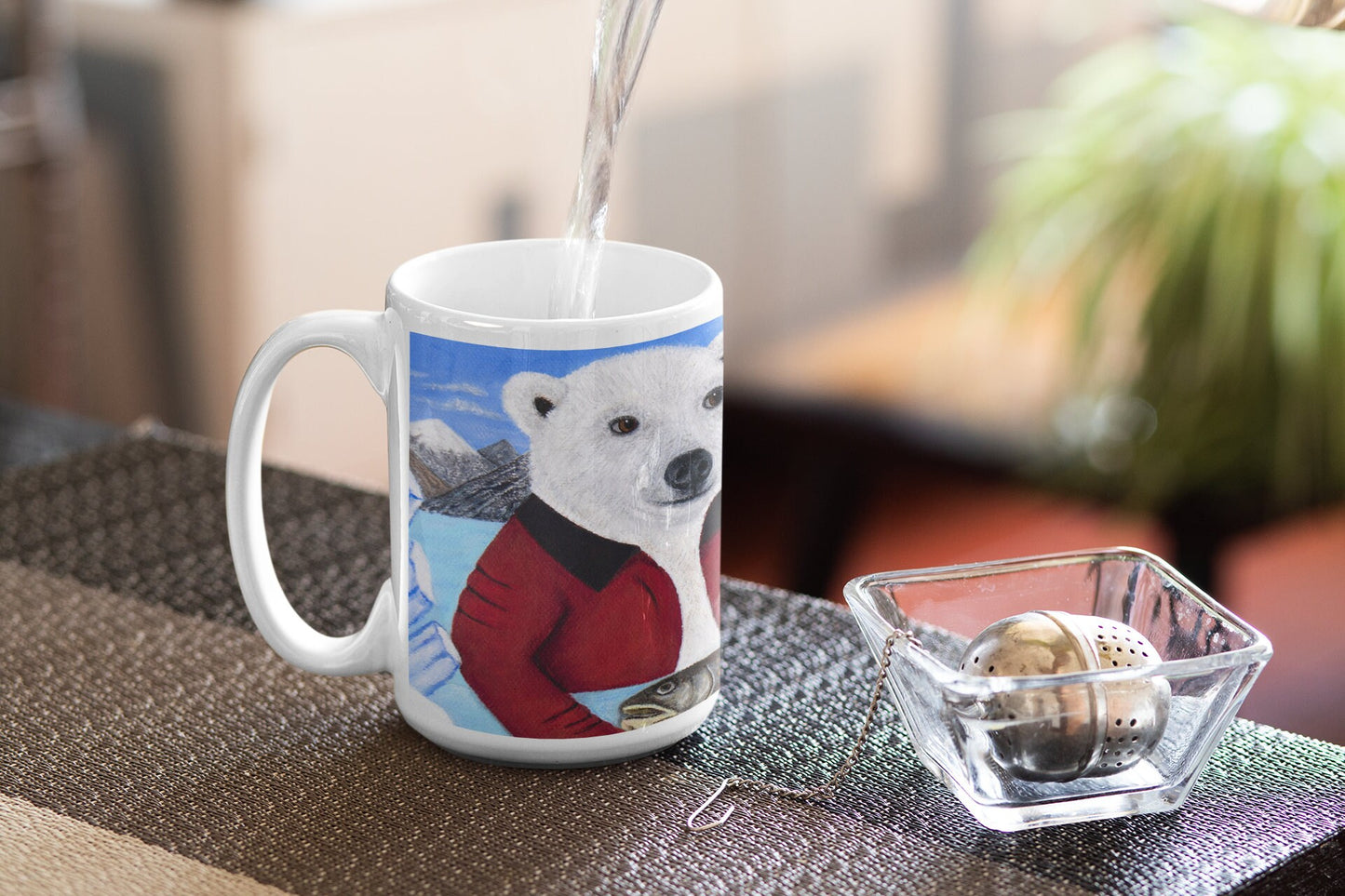 Whimsical Arctic Wildlife Coffee Mug – 15oz Original Art, Polar Bear & Harp Seal, Arctic Appetite by Roberta Pacino