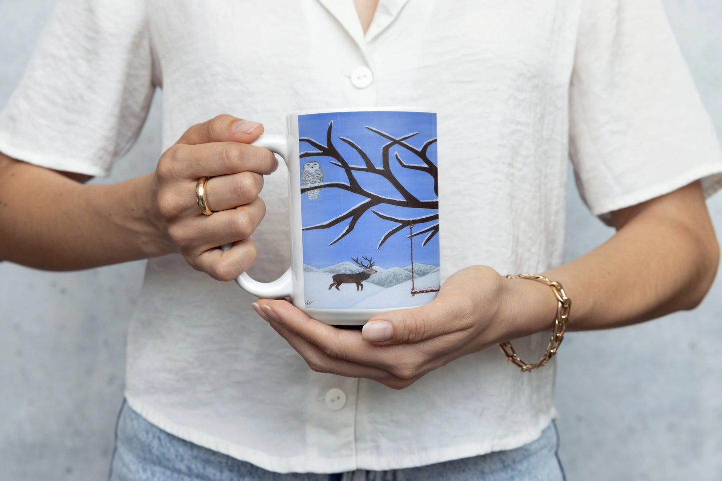 Winter Wildlife Coffee Mug – 15oz Snowy Nature Art, Pure Presence by Roberta Pacino