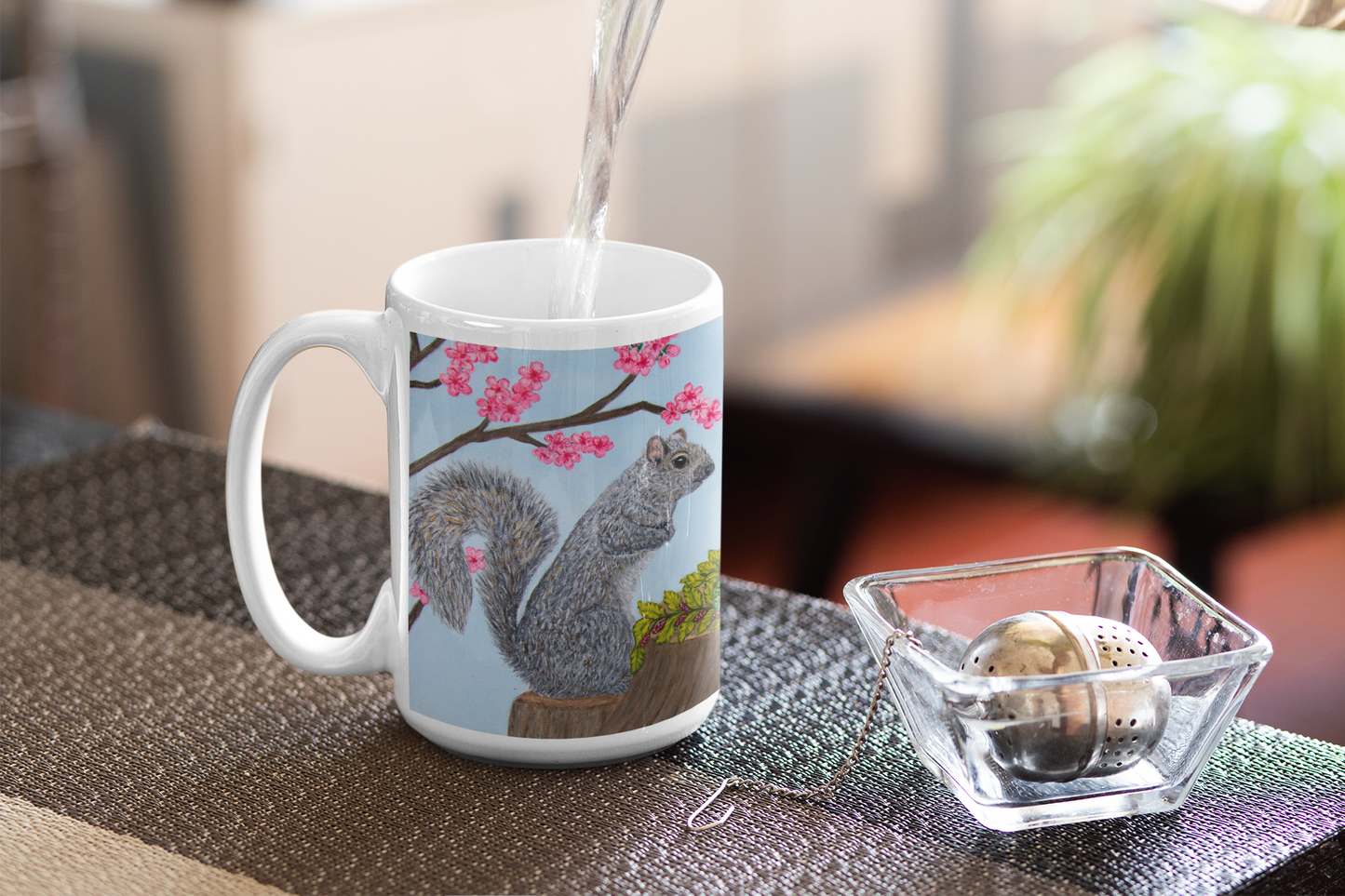 Whimsical Woodland Coffee Mug – 15oz Rabbit, Squirrel & Prairie Dog Art, Garden Gathering by Roberta Pacino