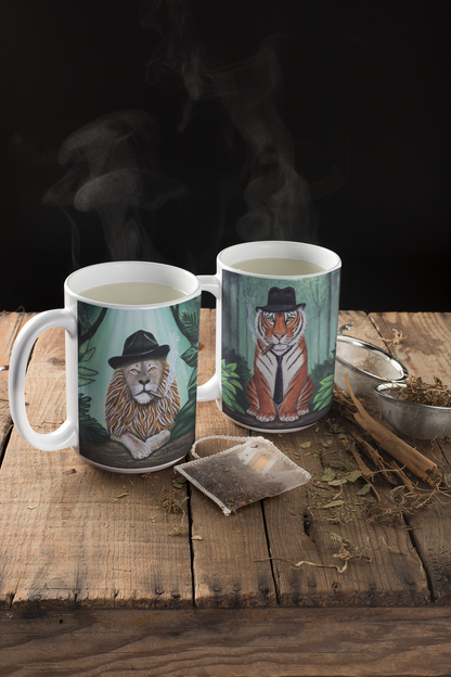 Vito Stripes Tiger Noir Mug – 15 oz Ceramic Coffee Mug, Original Art by Roberta Pacino