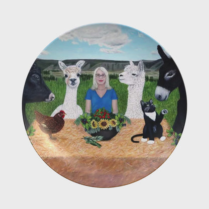Barnyard Banquet – Dinner Plate, Original Art by Roberta Pacino