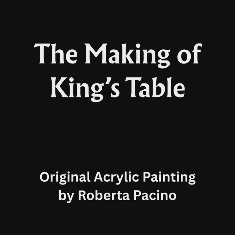 Making-of video thumbnail showing Roberta Pacino’s original lion and tiger drawing for King’s Table