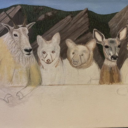 Mountain Wildlife Coffee Mug – 11oz Original Art, Red Fox, Black Bear, Mountain Lion & Goat, Mountain Meal by Roberta Pacino