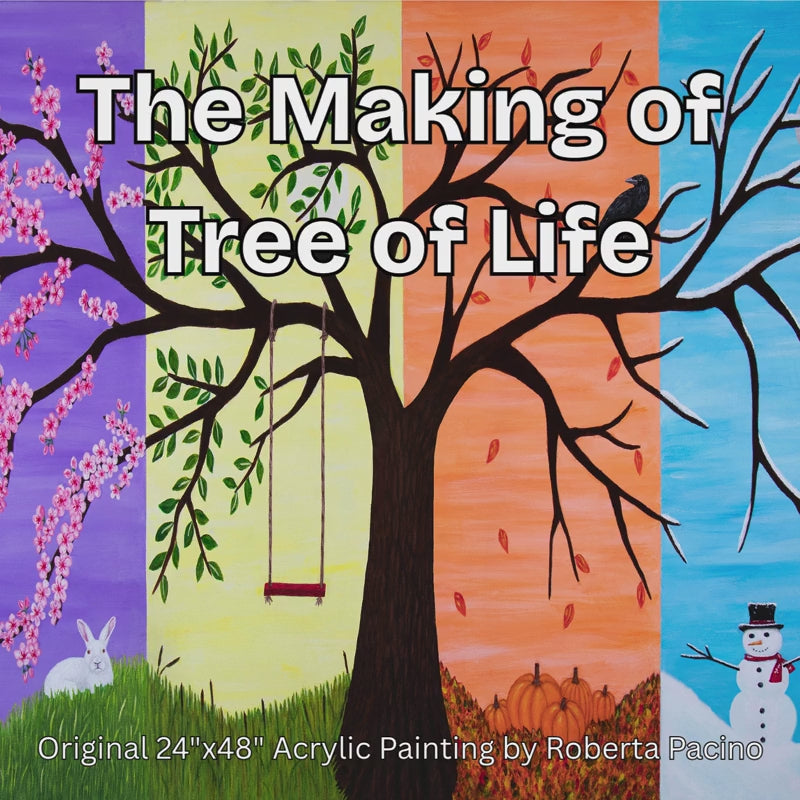 The making of Tree of Life, Roberta Pacino’s original 24 × 48 hand-painted acrylic painting on canvas